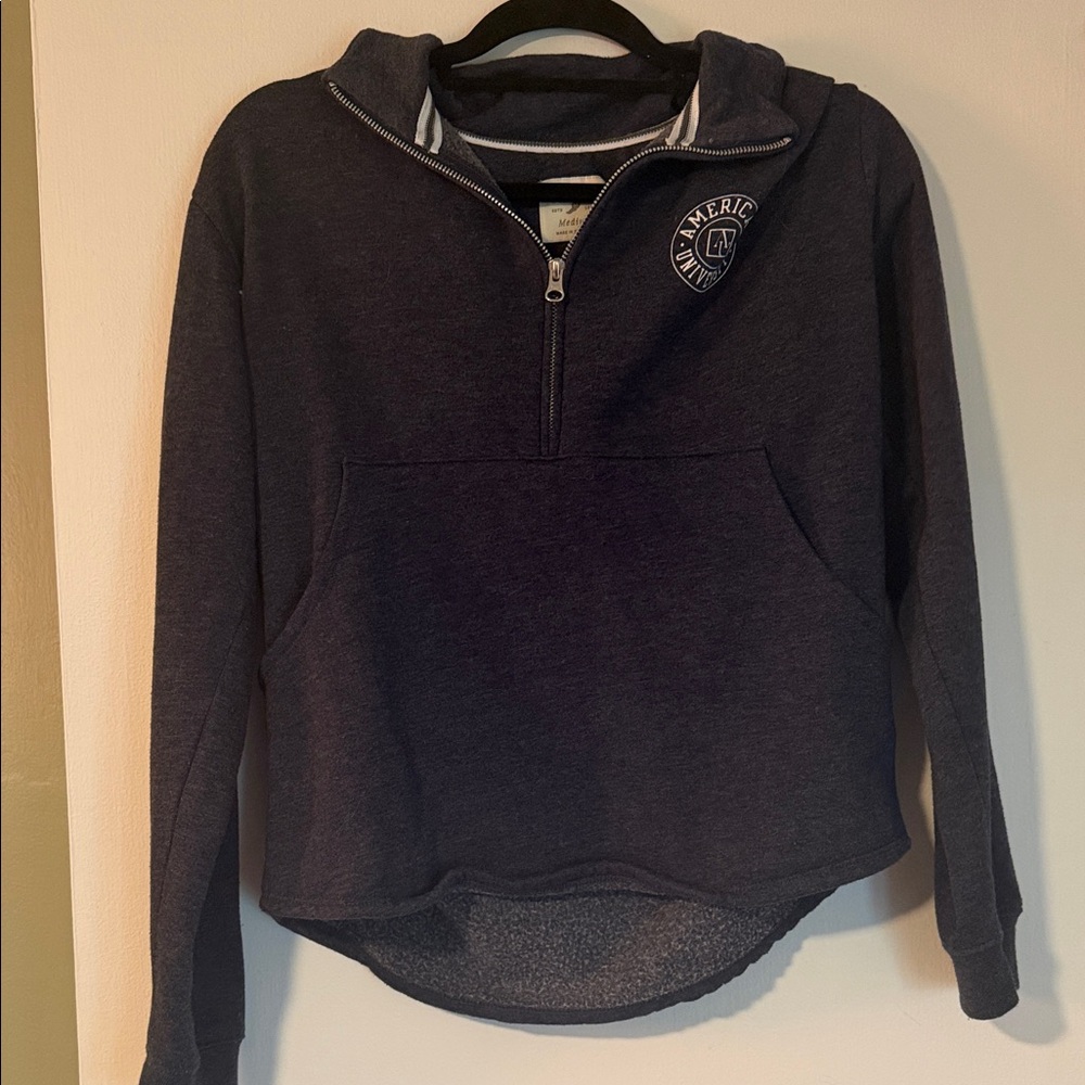 American University Vintage Dark Gray Half-Zip Hoodie Sweater